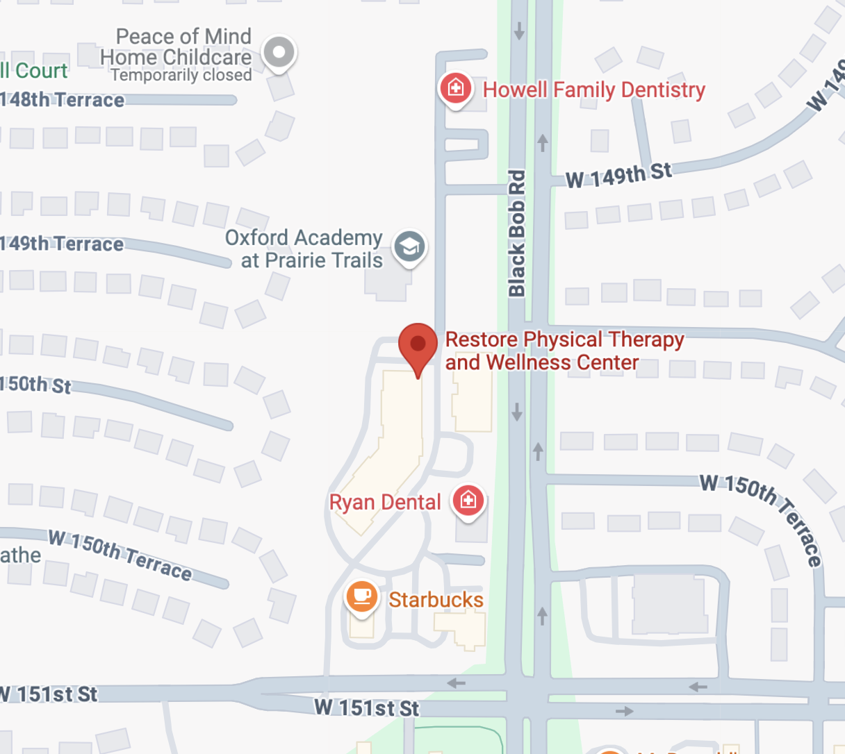 Map to Restore Physical Therapy and Wellness Center in Olathe, KS